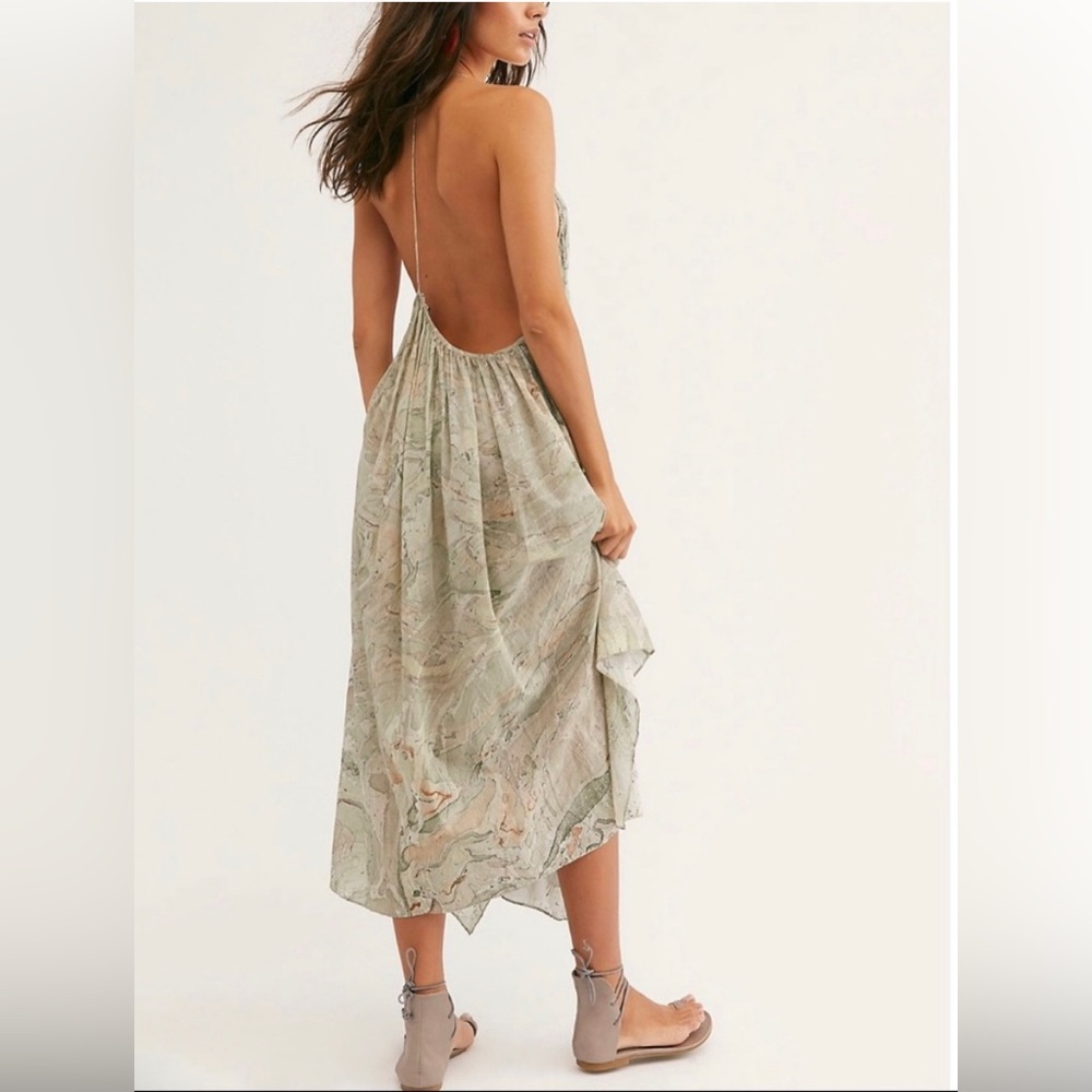 Nicholas K Flowy Marble-Print 100% Cotton Maxi Dress Open Back size Small